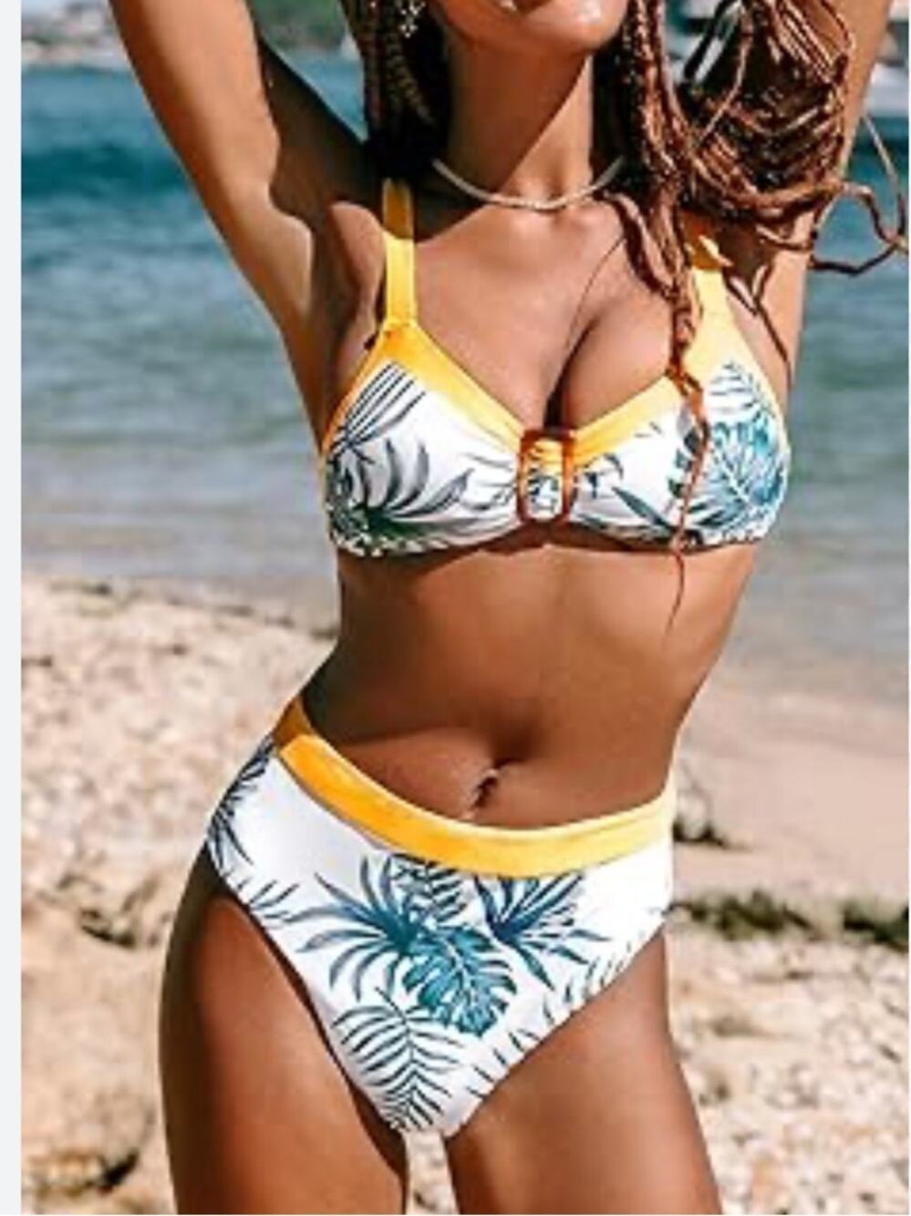 Women’s Yellow-Trim White Bikini Top